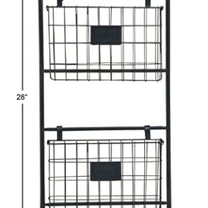 Deco 79 Metal Rectangle Magazine Rack Holder with Suspended Baskets and Label Slot, 16" x 3" x 28", Black