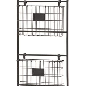 Deco 79 Metal Rectangle Magazine Rack Holder with Suspended Baskets and Label Slot, 16" x 3" x 28", Black