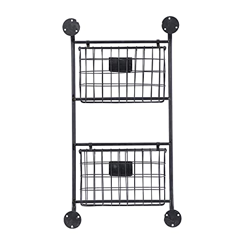 Deco 79 Metal Rectangle Magazine Rack Holder with Suspended Baskets and Label Slot, 16" x 3" x 28", Black