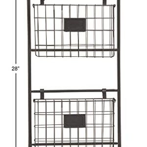 Deco 79 Metal Rectangle Magazine Rack Holder with Suspended Baskets and Label Slot, 16" x 3" x 28", Black