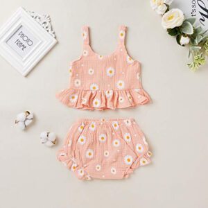 Noubeau Toddler Baby Girl Outfits Daisy Ruffles Halter Crop Top Bloomers Shorts Girl Summer Clothes (Pink, 4-5 Years)