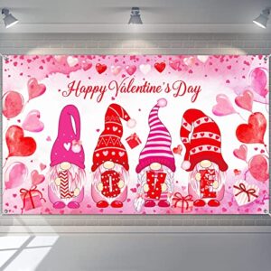 happy valentine’s day backdrop banner gnome photography background red love heart photo background valentines day decor for valentine party supplies, propose marriage decorations, 72.83 x 43.3 inch