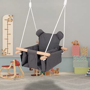 RedSwing Canvas Baby Swing, Wooden Hanging Swing Seat Chair Indoor, with Safety Belt, Dark Gray