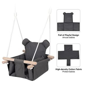 RedSwing Canvas Baby Swing, Wooden Hanging Swing Seat Chair Indoor, with Safety Belt, Dark Gray