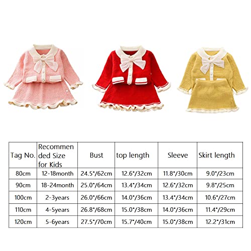 Toddler Baby Girls Fall Winter Outfit Long Sleeve Knitted Buttons Sweater Tops Mini Skirt Birthday Princess Cardigans Bowknot Ruffle Knit Autumn Spring Winter Clothes Set Pink-Bowknot 12-18 Months