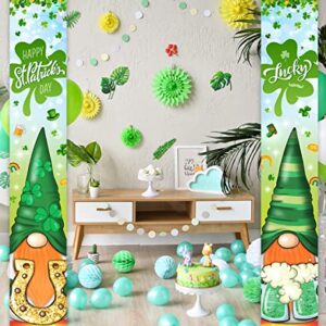 St. Patrick's Day Door Banner-Shamrock Gnomes Porch Signs Irish Happy St. Patrick's Day Party Supplies Green Gnomes Lucky Banner for St. Patrick's Day Outdoor Decorations