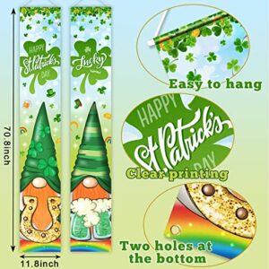 St. Patrick's Day Door Banner-Shamrock Gnomes Porch Signs Irish Happy St. Patrick's Day Party Supplies Green Gnomes Lucky Banner for St. Patrick's Day Outdoor Decorations