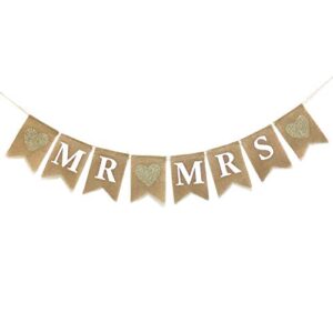 Honbay MR and MRS Burlap Banner Wedding Bunting Banner for Wedding Photo Props, Backdrop or Table Decorations