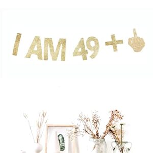 Morndew Gold Gliter I AM 49+1 Paper Banner for 50th Birthday Party Sign Backdrops Funny/Gag 50 Bday Party Wedding Anniversary Celebration Party Retirement Party Decorations