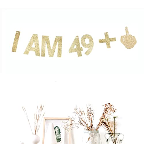 Morndew Gold Gliter I AM 49+1 Paper Banner for 50th Birthday Party Sign Backdrops Funny/Gag 50 Bday Party Wedding Anniversary Celebration Party Retirement Party Decorations