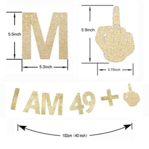 Morndew Gold Gliter I AM 49+1 Paper Banner for 50th Birthday Party Sign Backdrops Funny/Gag 50 Bday Party Wedding Anniversary Celebration Party Retirement Party Decorations