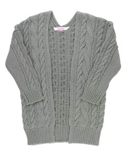 rufflebutts® girls gray chunky knit open style cardigan – 12-24m