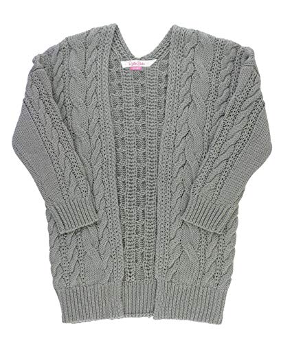 RuffleButts® Girls Gray Chunky Knit Open Style Cardigan - 12-24m