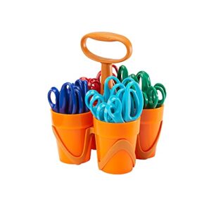fiskars 194300 back to school supplies, kids scissors bulk pointed-tip with 4-cup carrying art caddy, 5 inch, 24 pack, colors may vary