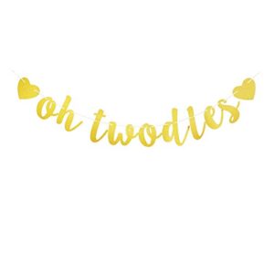 oh twodles with two gold hearts banner, vintage sign garland for baby boys/girls’ second birthday party supplies, babies’ 2nd birthday party decoration