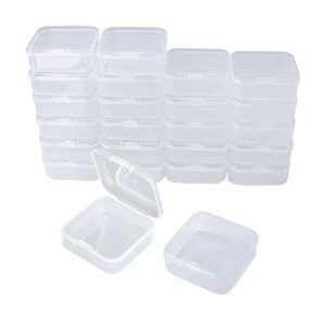 24 pieces small clear plastic beads storage containers, storage box with hinged lid for storing crafts jewelry business cards hardware beads and more