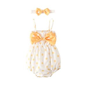 mlagjss 2pcs baby girl clothes set ruffles sleeveless floral prints girls bodysuit rompers jumpsuit cute bow headband set (zj42-yellow,0-3 months)