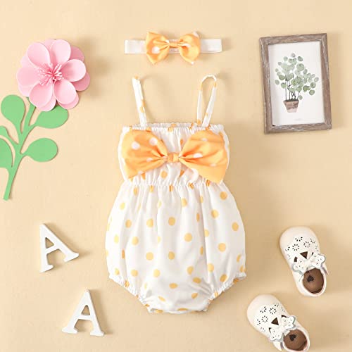 MLAGJSS 2Pcs Baby Girl Clothes Set Ruffles Sleeveless Floral Prints Girls Bodysuit Rompers Jumpsuit Cute Bow Headband Set (Zj42-Yellow,0-3 Months)