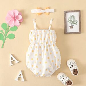 MLAGJSS 2Pcs Baby Girl Clothes Set Ruffles Sleeveless Floral Prints Girls Bodysuit Rompers Jumpsuit Cute Bow Headband Set (Zj42-Yellow,0-3 Months)