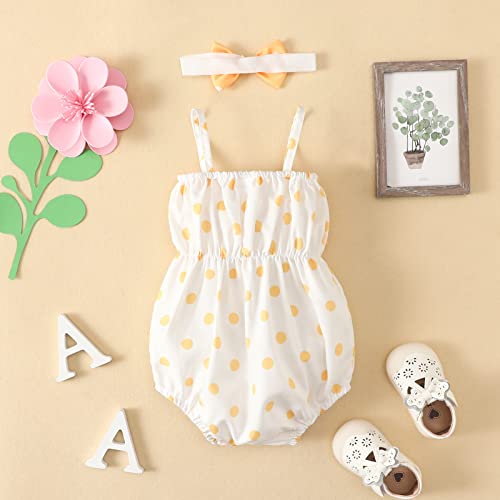 MLAGJSS 2Pcs Baby Girl Clothes Set Ruffles Sleeveless Floral Prints Girls Bodysuit Rompers Jumpsuit Cute Bow Headband Set (Zj42-Yellow,0-3 Months)