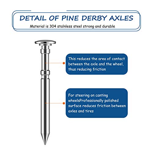 4 Pieces Car Axles Compatible with Pinewood Polished and Graphite Coated Axles for Reducing Friction and Increasing Speed