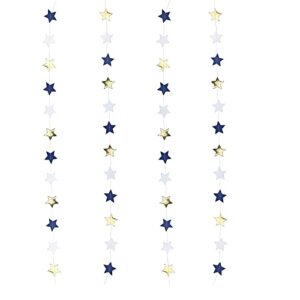 GUZON 30 Feet Navy Blue Gold White Star Garland Glitter Paper Banner Streamer Bunting Hanging Decorations for Engagement Birthday Baby Shower Wedding Baby Room Backdrop Party Supplies(4Pcs)