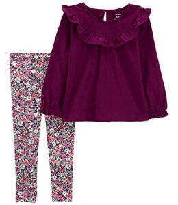 carter’s girls 2-piece outfit top and pant clothing set (plum with flowers, 9 months)