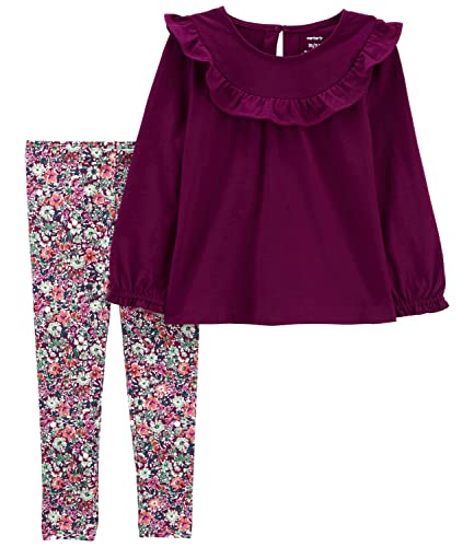 Carter's Girls 2-Piece Outfit Top and Pant Clothing Set (Plum with Flowers, 9 Months)