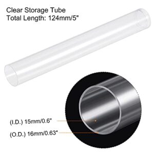 MECCANIXITY Clear Storage Tube 0.6"x5"(15mmx124mm) Lightweight for Bead Containers, Craft, DIY with White Caps 4 Pack