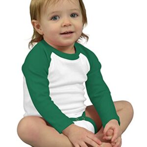 Monag Long Sleeve Raglan Bodysuit 0-3M White/Kelly Green