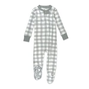 honestbaby baby organic cotton snug-fit footed pajamas, gray buffalo check print, 24 months
