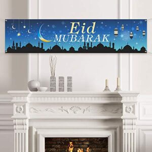 eid mubarak decorations banner – muslim ramadan party supplies decorations, blue eid mubarak celebration decoration for muslim