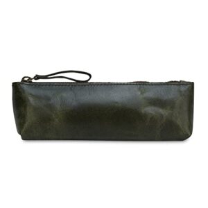 leather pencil pouch, make-up brush pouch, leather pencil case, zippered pouch for make-up essentials, pen case, pen & marker case, pencil case for students & school (forest green)