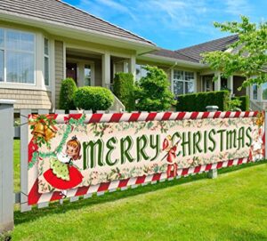vintage christmas decorations outdoor yard sign vintage style merry christmas banner traditional retro santa xmas hanging banner for xmas new year holiday party supplies indoor outdoor