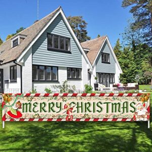 Vintage Christmas Decorations Outdoor Yard Sign Vintage Style Merry Christmas Banner Traditional Retro Santa Xmas Hanging Banner for Xmas New Year Holiday Party Supplies Indoor Outdoor