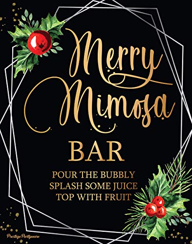 PRESTIGE Mimosa Bar Supplies | Brunch Decorations & Mimosa Bar Kit, Christmas Party Supplies w/ Bubbly Bar Sign & Banner Set, Holiday Bridal Shower Decor & Merry Christmas Birthday Decorations (XMAS)