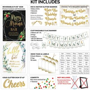 PRESTIGE Mimosa Bar Supplies | Brunch Decorations & Mimosa Bar Kit, Christmas Party Supplies w/ Bubbly Bar Sign & Banner Set, Holiday Bridal Shower Decor & Merry Christmas Birthday Decorations (XMAS)