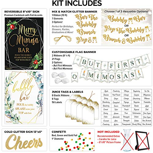 PRESTIGE Mimosa Bar Supplies | Brunch Decorations & Mimosa Bar Kit, Christmas Party Supplies w/ Bubbly Bar Sign & Banner Set, Holiday Bridal Shower Decor & Merry Christmas Birthday Decorations (XMAS)