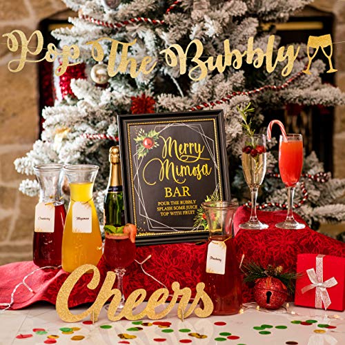 PRESTIGE Mimosa Bar Supplies | Brunch Decorations & Mimosa Bar Kit, Christmas Party Supplies w/ Bubbly Bar Sign & Banner Set, Holiday Bridal Shower Decor & Merry Christmas Birthday Decorations (XMAS)