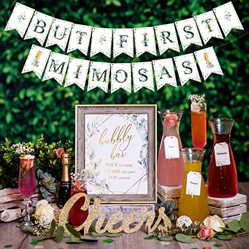 PRESTIGE Mimosa Bar Supplies | Brunch Decorations & Mimosa Bar Kit, Christmas Party Supplies w/ Bubbly Bar Sign & Banner Set, Holiday Bridal Shower Decor & Merry Christmas Birthday Decorations (XMAS)