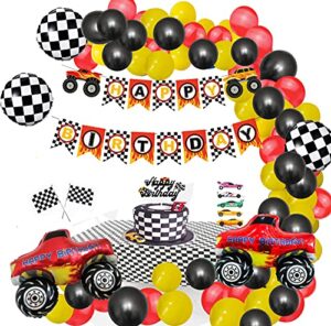 car party decorations , racing balloon garland arch kit, vintage race car balloons, finish line race car, racing car decorations, monster truck party, black white lattice printed latex balloons