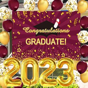 Graduation Decorations 2023 Maroon Gold/Graduation Party Supplies 2023/Graduation Backdrop Banner Maroon Gold Grad Balloons/Photography Background for Burgundy Gold ASU Graduation Decorations 2023