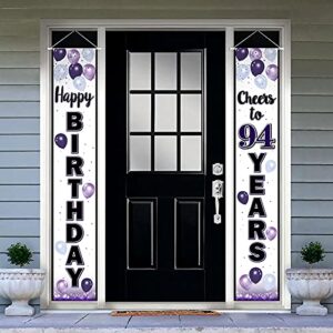 LASKYER Happy 94th Birthday Purple Door Banner - Cheers to 94 Years Old Birthday Front Door Porch Sign Backdrop,94th Birthday Party Decorations.