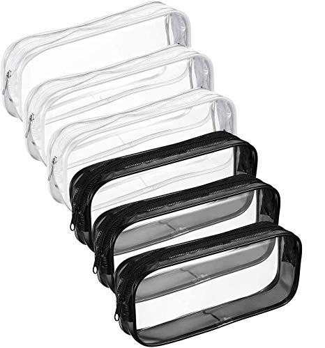 Onene 6 Pieces Clear PVC Pen Pencil Case with Zipper, Transparent Pencil Bag Makeup Pouch