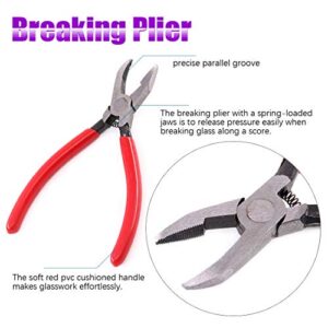 Swpeet 3Pcs Heavy Duty Glass Running Pliers, Breaker Grozer Pliers and Grip Oil Feed Glass Cutter Kit, Professional Stained Glass Cutting Tool with Extra Rubber Tips Perfect for Stained Glass Work