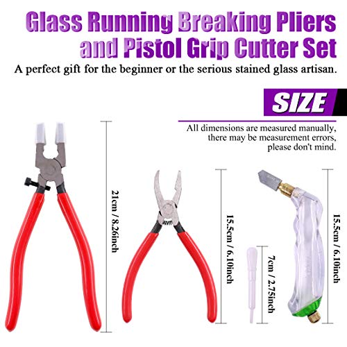 Swpeet 3Pcs Heavy Duty Glass Running Pliers, Breaker Grozer Pliers and Grip Oil Feed Glass Cutter Kit, Professional Stained Glass Cutting Tool with Extra Rubber Tips Perfect for Stained Glass Work