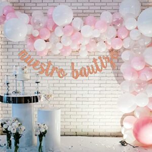 Nuestro Bautizo Banner, Spanish Baptism Party Decorations, First Holy Communion Decor, Kid's Birthday Baby Shower Party Decoration Supply Rose Gold Glitter