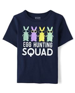 the children’s place baby toddler boys short sleeve graphic t-shirt, blue family egg hunt, 18-24 monts