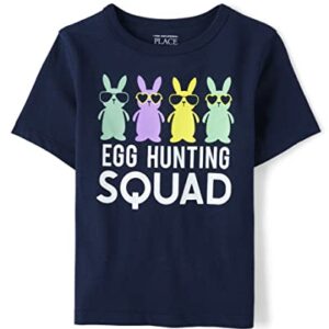 The Children's Place Baby Toddler Boys Short Sleeve Graphic T-Shirt, Blue Family Egg Hunt, 18-24 Monts