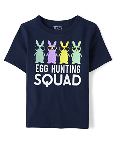 The Children's Place Baby Toddler Boys Short Sleeve Graphic T-Shirt, Blue Family Egg Hunt, 18-24 Monts